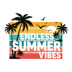 Summer vibes design with palm trees and sunset background  