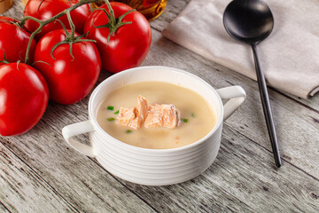 Salmon white soup with salmon