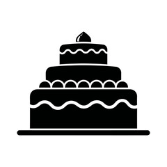 Three-tiered cake with decorative frosting and cherry on top, elegant dessert icon