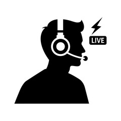 Live Stream Gamer Black Silhouette Icon Headset Microphone Lightning Bolt