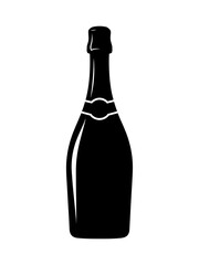 Elegant Champagne Bottle Black Silhouette Icon with Label Details Graphic