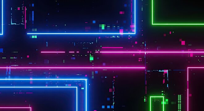 cyberpunk interface, tech error screen aesthetic, high contrast, dark background with glowing vibrant colors 