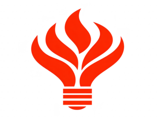 Red abstract flame and light bulb logo, symbolizing creativity, innovation, and energy, with modern minimalist design suitable for technology, education, or energy concepts