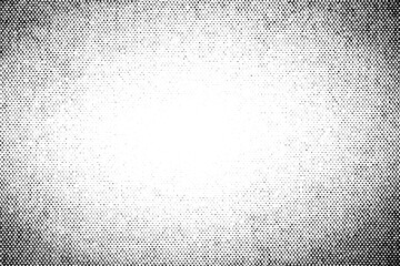 Dense halftone dot pattern forming a bold frame around a clean central fade, set on a transparent...