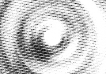 Concentric halftone dot swirl forming a vortex effect with high contrast on a transparent background.
