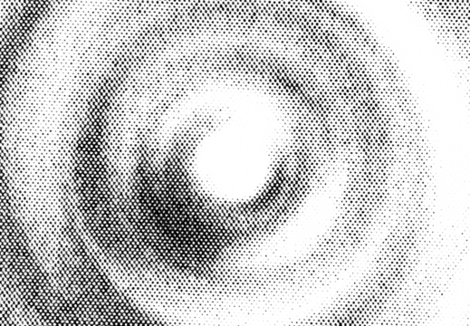 Concentric halftone dot swirl forming a vortex effect with high contrast on a transparent background.