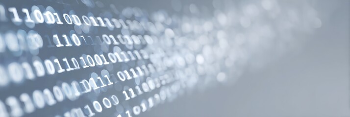 Computer screen with a long line of binary code