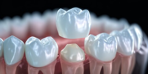 Close up of a person's teeth with a crown on the top