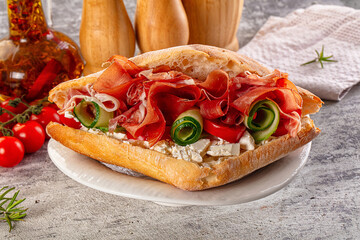 Sandwich with ciabatta and jamon