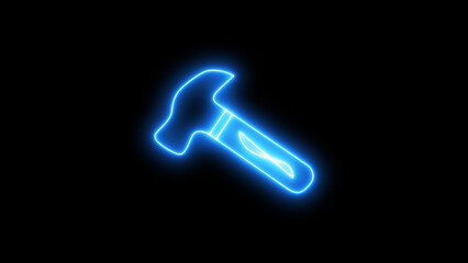 Glowing hammer tools repair maintenance icon. Neon Hammer Icon with Blue and Purple Gradient on Black Background