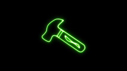 Glowing hammer tools repair maintenance icon on green color. Neon Hammer Icon with Blue and Purple Gradient on Black Background