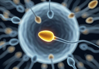 Human Sperm Cells Approaching an Ovum – High-Detail Visualization