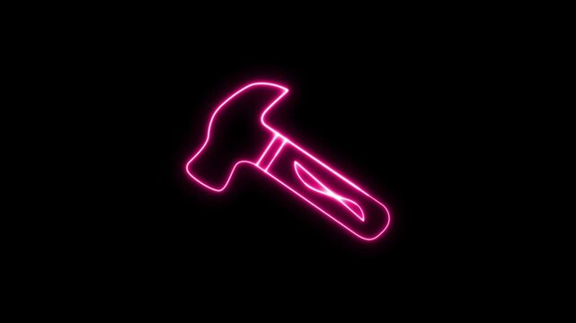 Glowing hammer tools repair maintenance icon with neon color. Neon Hammer Icon Purple on Black Background