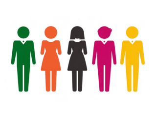 Diverse group of people icon colorful male and female silhouettes standing together representing teamwork unity inclusion and community in modern minimal style