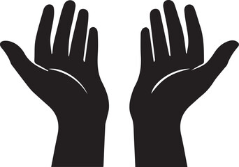 Black silhouette of two open hands with palms facing forward and fingers spread against a white background