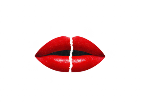 Red lips glossy split isolated surreal beauty makeup fashion sensual bold Red lips with glossy finish split middle isolated transparent background surreal and bold beauty concept evoking sense