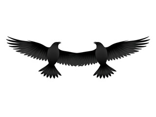 Obraz premium Silhouette of two symmetrical eagles facing each other with wings spread wide, creating bold and powerful design suitable for logos, emblems, or tattoo art