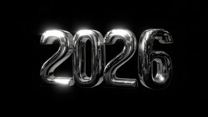 Shiny metallic 2026 numbers on black background