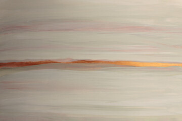Art oil, Acrylic brush stroke smear Wave Lines strip painting. Abstract texture glow gold, bronze, beige background.