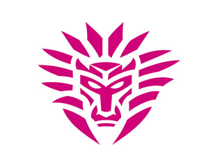 Fototapeta premium Lion face logo geometric style magenta color isolated on transparent background modern and bold design suitable for mascot sports team or creative branding fierce and powerful expression