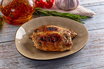 Roasted pork schnitzel steak piece