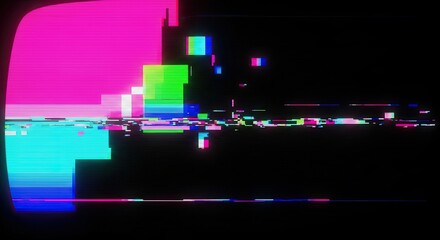 distorted VHS video screen with RGB color split, scan lines, static noise  