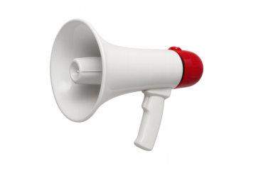Megaphone amplifying communication and public address, bullhorn for protest, announcement, spreading important news, transparent background