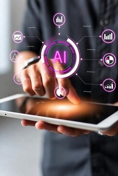 IA Inteligencia Artificial holograma robo dashboard toque na tela computador e Celular