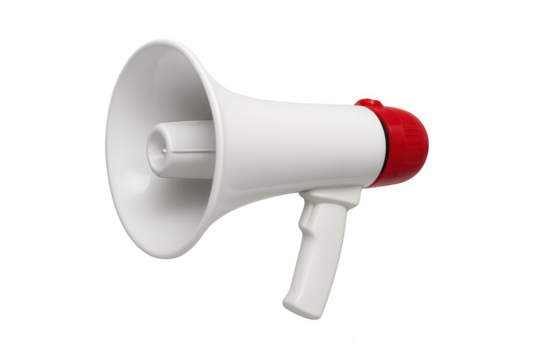 Megaphone amplifying communication and public address, bullhorn for protest, announcement, spreading important news, transparent background