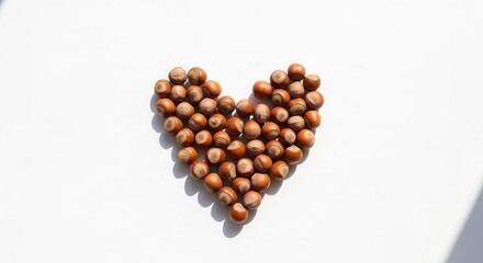 Heart Shape Composition Crafted From Hazelnuts on a Clean White Background