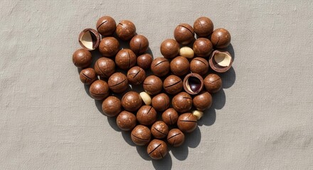 Heart Shape Composition Crafted From Delicious Macadamia Nuts, a Gourmet Culinary Delight