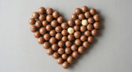 Heart Shape Composition Made Of Macadamia Nuts On Textured Surface
