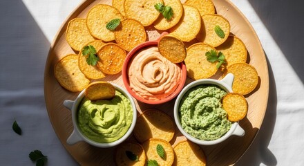 Inviting Presentation of Savory Dips, with Crispy Chips, Offering a Delightful Appetizer
