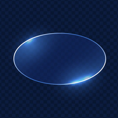 Glowing oval in glassmorphism style on dark blue background with soft neon edges, smooth reflections and luminous highlights creating an elegant light depth effect