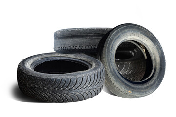old worn damaged tires isolated on white background