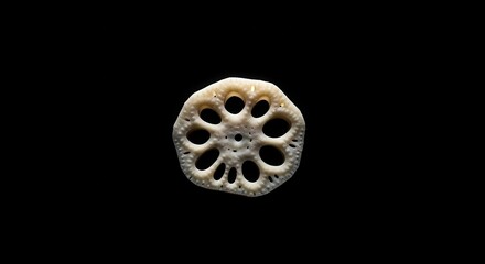 Obraz premium Isolated Texture of Root Vegetable Lotus with Unique Hole Arrangement on Black