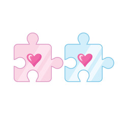 Puzzles with heart, love concept. Vector Illustration for printing, backgrounds, covers and packaging. Image can be used for greeting card, poster, sticker and textile. Isolated on white background.