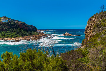 A view from the West Head headland towards the strait of the knysna river , South Africa in Springtime
