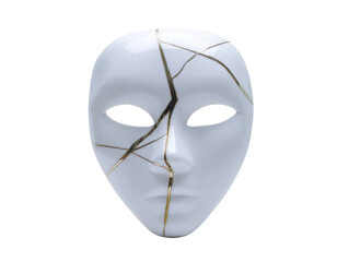 White mask gold crack ceramic kintsugi minimal isolated mysterious smooth glossy art