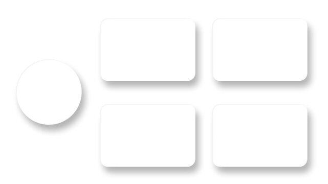 White neumorphism circle and rectangle layout animation with smooth open and close motion on white background. 4K animated embossed box for layout placeholder, presentation, and motion graphics.