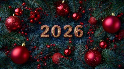 Christmas background with bold 2026 numbers