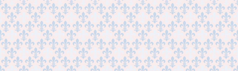 Elegant pastel blue fleurdelis pattern on a soft pink background.  Perfect for website banners,  invitations, or textile designs.