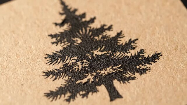 Close up of a decorative pine tree illustration on textured paper