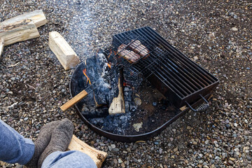 Steaks over open fire