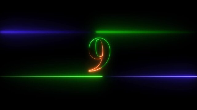 Neon glowing text number 9 icon and neon glowing Red And Green  number text sign icon animation black background 4k animation