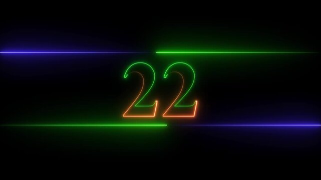 Neon glowing text number 22 icon and neon glowing Red And Green  number text sign icon animation black background 4k animation - Powered by Adobe