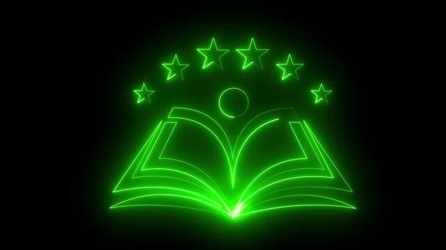 Neon book icon line Continuous art drawing of book template.. Open book icon animation. Neon glowing