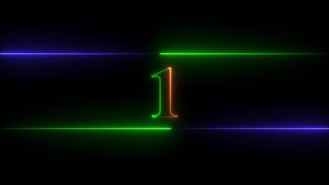 Neon glowing text number 1 icon and neon glowing Red And Green number text sign icon animation black background 4k animation