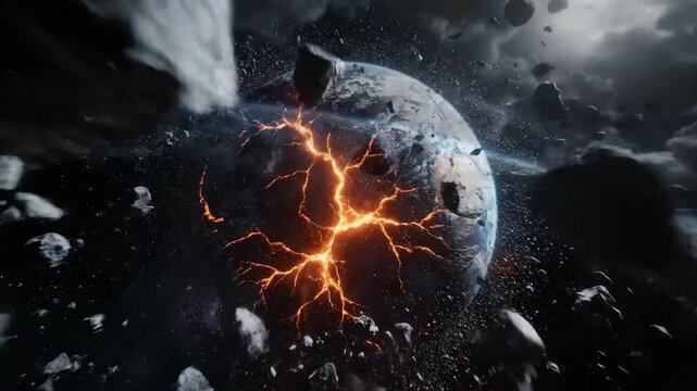 Dramatic earth destruction scene apocalypse concept with space elements