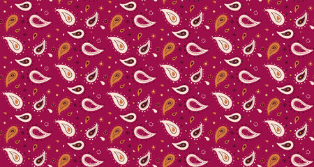 Naklejka premium Intricate fabric of boho paisley. Carpet buta at color henna. Droplet victorian designer feminine.